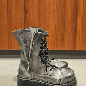 Anfibi pelle grigio spazzolato Boomerang Double zip