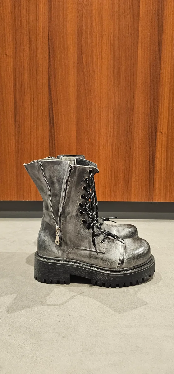 Anfibi pelle grigio spazzolato Boomerang Double zip