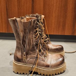 Anfibi pelle cuoio spazzolato Boomerang Double Zip