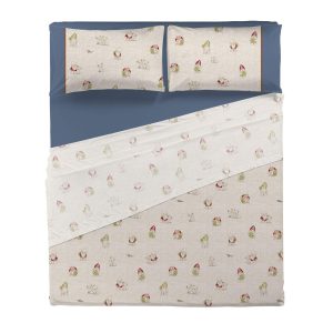 THUN completo letto matrimoniale lenzuola federe - Fantasia Gnomes Collection Blu