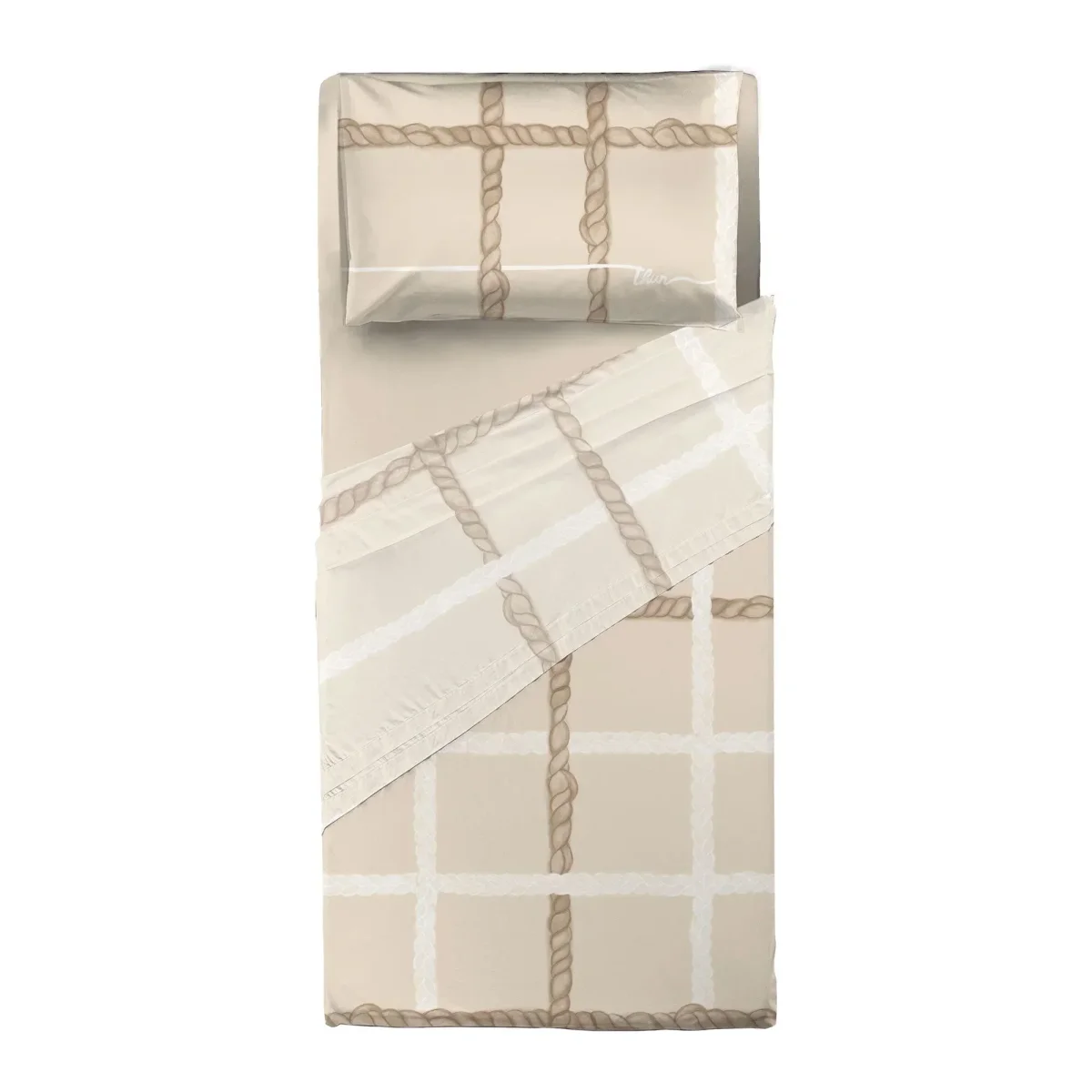 THUN Parure Lenzuola Letto singolo con Stampa Digitale - Fantasia Abbracciami Treccia Beige