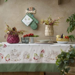 Thun Tovaglia cotone 100% Natale 6 posti 160x200 cm Gnomes Sage Green