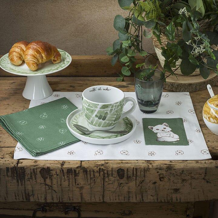 THUN Tovaglietta Colazione Inverno Incantato Standard Fox Sage Green cotone b101018