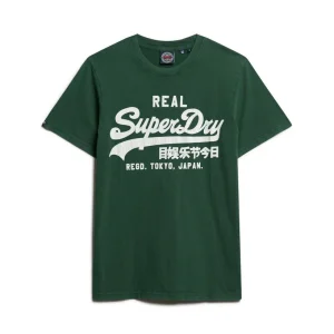 Superdry T-shirt Uomo Vintage Logo JP in Cotone Verde