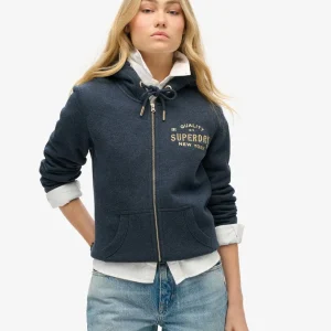 Superdry Felpa full zip Donna Luxe Metallic Logo misto Cotone Blu Navy