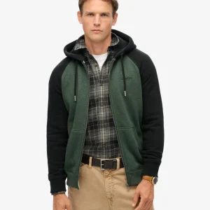 Superdry Felpa full Zip Baseball Essential misto Cotone Verde Nero Uomo