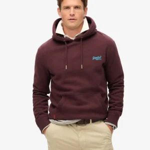 Superdry Felpa Essential Hoodie in Cotone Burgundy Uomo