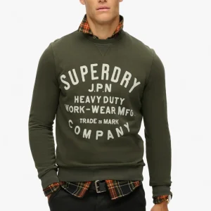 Superdry Felpa Maglioncino Crewneck Uomo 100% Cotone Verde Oliva