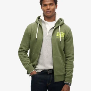 Superdry Felpa full Zip Uomo Neon VL Graphic Hoodie in misto Cotone Verde Oliva