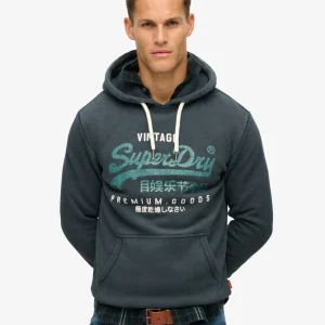 Superdry Felpa Uomo Duo Vintage Logo Hoodie in Cotone Nero