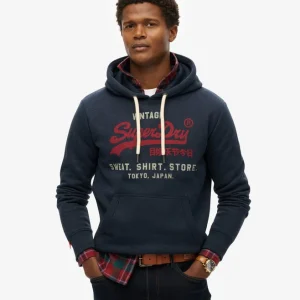 Superdry Felpa cappuccio Hoodie Logo Vintage HERITAGE RELAXED Navy Blu