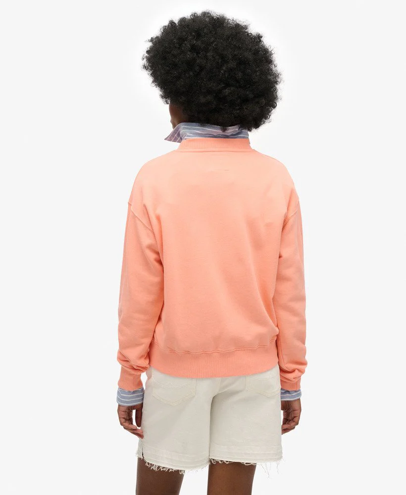 Superdry Felpa Maglioncino Donna Embellished Varsity loose Crew Cotone Rosa Pesca - immagine 4