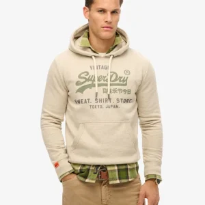 Superdry Felpa cappuccio Hoodie Logo Vintage HERITAGE RELAXED Beige