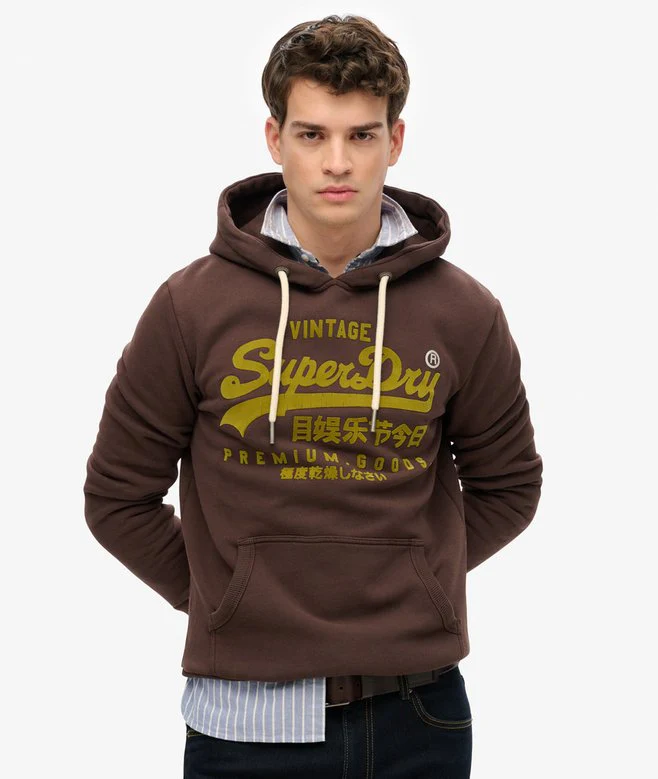 Superdry Felpa cappuccio Hoodie Logo Vintage marrone