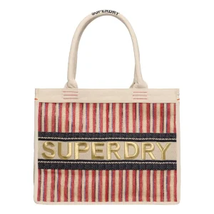 Superdry Borsa Tote Luxe Embroided Misto Poliestere Beige Rosso Donna