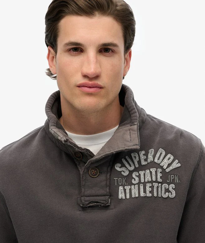 Superdry Maglia manica lunga Uomo Vintage Athletic 100% Cotone Nero effetto Washed - immagine 5