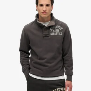 Superdry Maglia manica lunga Uomo Vintage Athletic 100% Cotone Nero effetto Washed