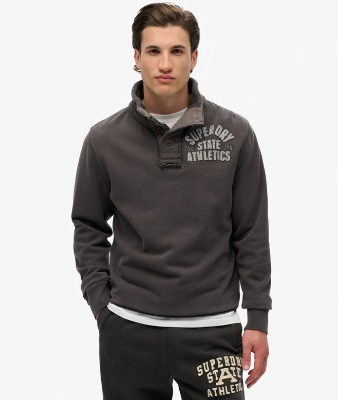 Superdry Maglia manica lunga Uomo Vintage Athletic 100% Cotone Nero effetto Washed